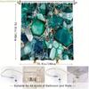 1pc Luxe Green and Teal Gemstone Shower Curtain - Abstract Emerald & Aquamarine Mosaic Design with Golden Cracked Background,