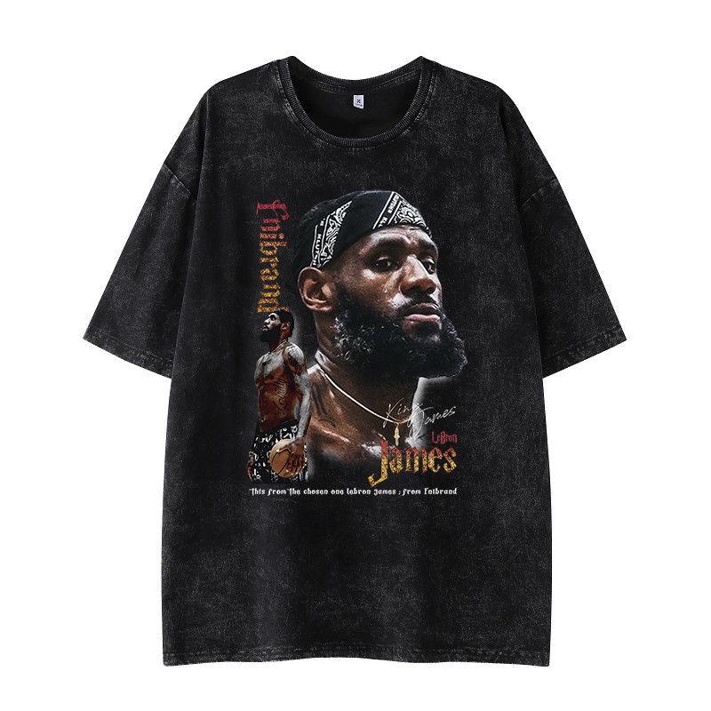 Amerikanisches Basketball Retro Ödland Feng Shui Washed T-Shirt Sternenprint Herren und Damen Mode Lässig Sport Gestapelte Oberteile Ins Trend