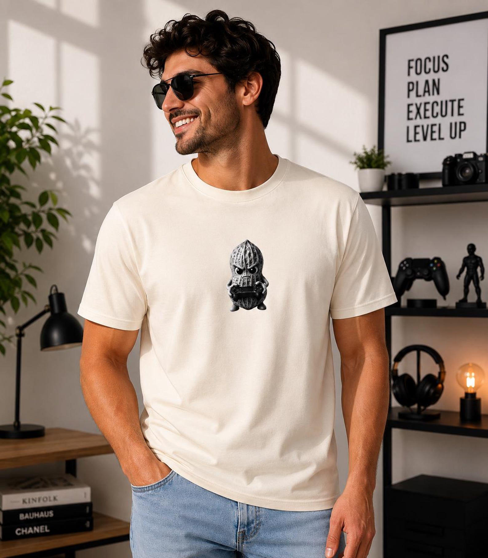Grumpy Peanut T-Shirt | Minimal Dark Illustration S