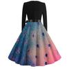 Women's Fashion O-Neck Casual Slim Fit Halloween Printed Long Sleeve Dress