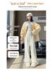 Women's White Mink Knit High-Waisted Fleece-Lined Wide-Leg Pants, 2024 Autumn/Winter Casual Floor-Length.