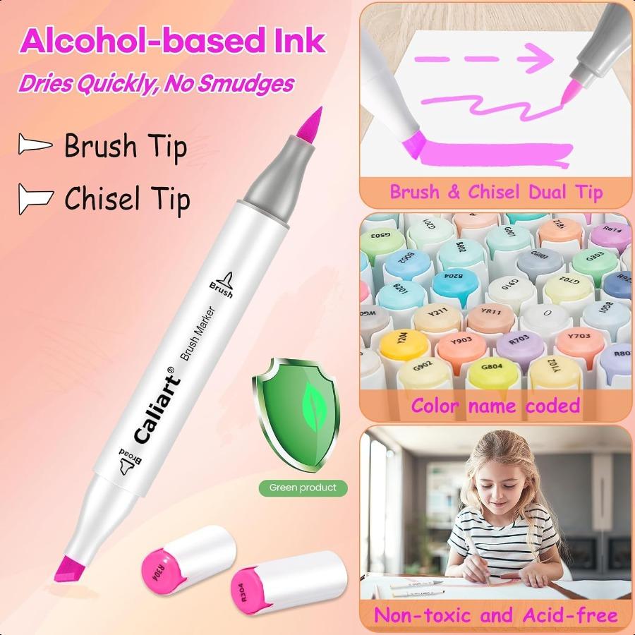 

Caliart Спиртовые маркеры-кисти 51 цвет Двойной наконечник Художественная кисть Скошенный наконечник Маркеры для скетчинга Эстетичные Милые Преппи Школьные United States