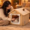HouseShaped Pet Bed Detachable House with Removable Cushion Cozy for Cat Owners, Living
