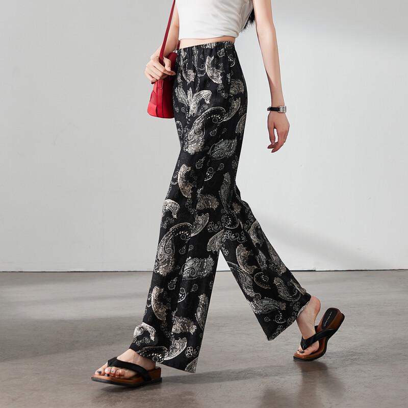 SOFSIL Women's Retro Paisley Print High-Waist Wide-Leg Pants