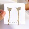 New CZ Crystal Butterfly Gold Color Chain Tassel Long Drop Earrings for Women Temperament European and American Girl Zircon