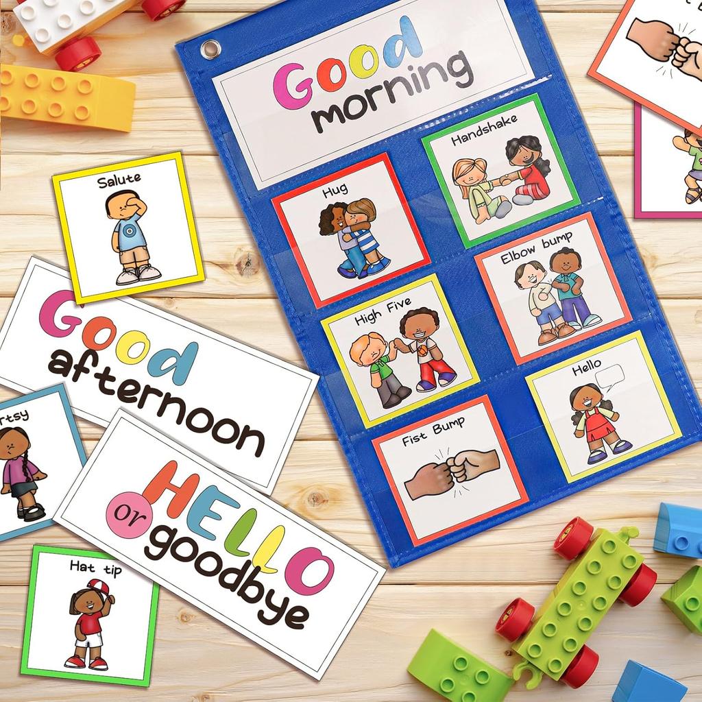 Auchq Morning Meeting Greetings Classroom Chart, Preschool Kindergarten Elementary Teacher Supplies for Classroom Must Haves, Social Greetings for