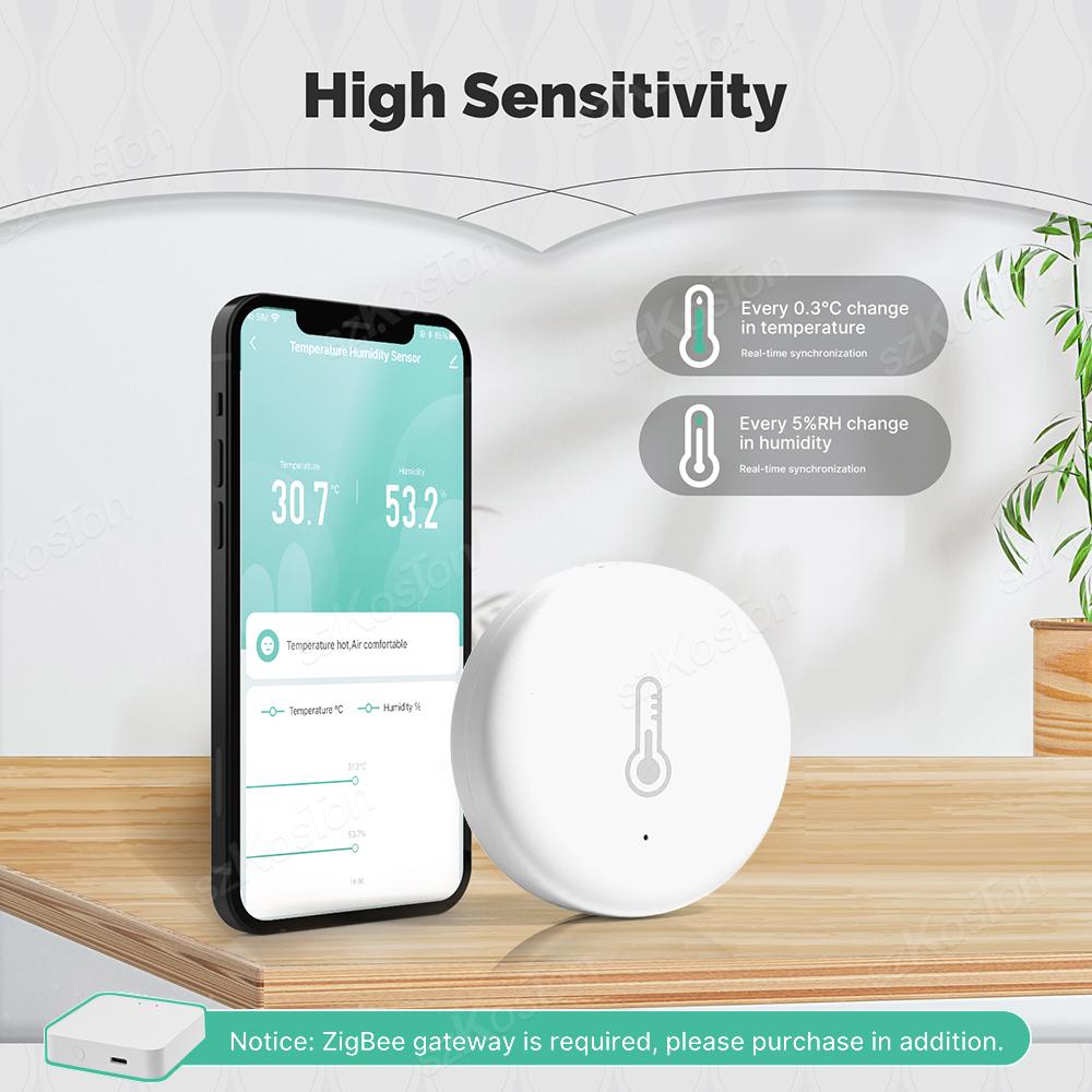 Tuya Smart Home ZigBee Senzor de temperatură și umiditate Monitorul termometrului de interior funcționează cu Alexa Google Smart Life ZigBee2mqtt