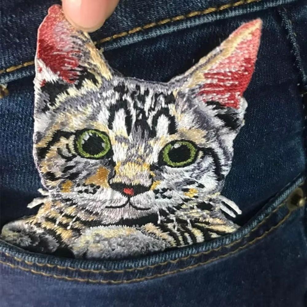 Thermoadhesive Pocket Cat Applique DIY Animal Applique Patches for Jeans/Jacket