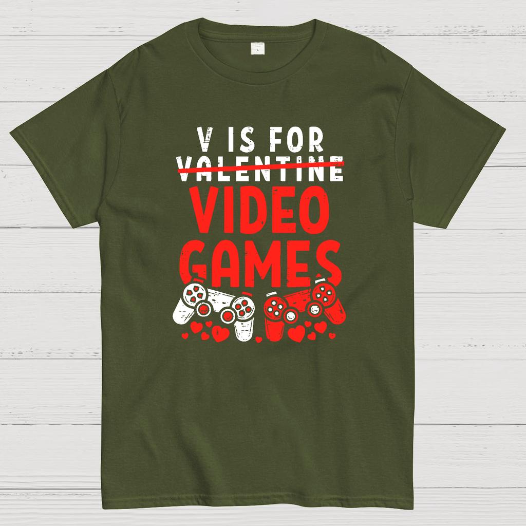 V Is For Video Games Funny Valentines Day Gamer Boy Men Gift Cotton Summer Casual Cool Loose T-Shirt