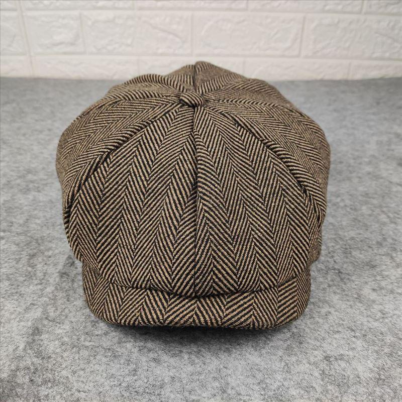 Men's British-Style Striped Newsboy Cap for Large Heads - Warm, Trendy Autumn/Winter Hat