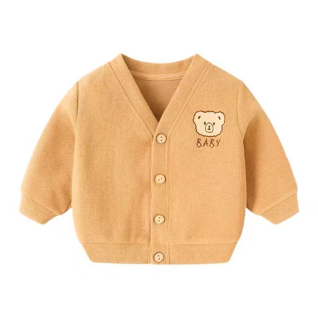 **"Versatile Minnie Velvet Embroidered Bear Baby Cardigan - Thin Spring/Autumn Long Sleeve Jacket"**