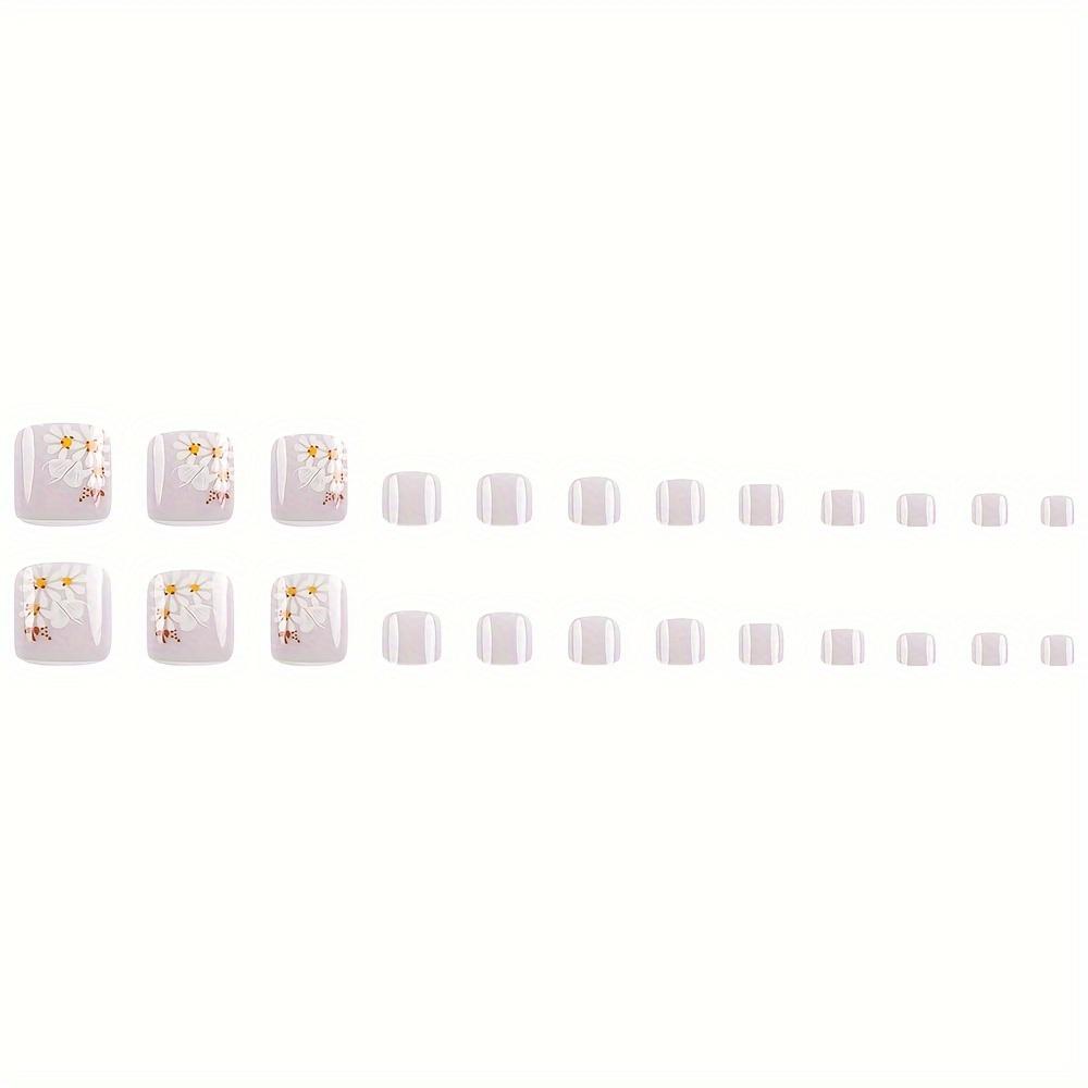 24-Piece Short Square Shape Glossy Purple Flower Pattern Nail Wraps - Fashionable French Floral Nail Forms for Toes with Glossy Finish