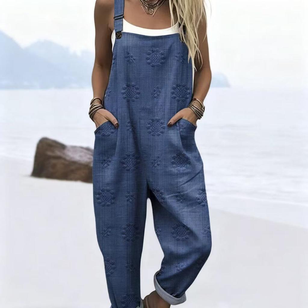 Women's Sleeveless Mid Rise 3D Digital Print Loose Casual Overalls Jumpsuit For Summer