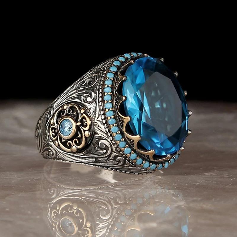 30 Styles Vintage Handmade Turkish Signet Ring For Men Women Ancient Zinc Alloy Color Black Onyx Stone Punk Rings Religious Zircon