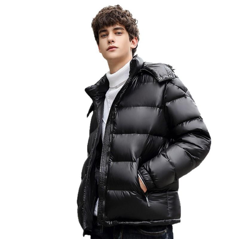 80% Down Winter Puffer Jacket Mens Hooded Shiny Face Warm Outdoor Plus Size