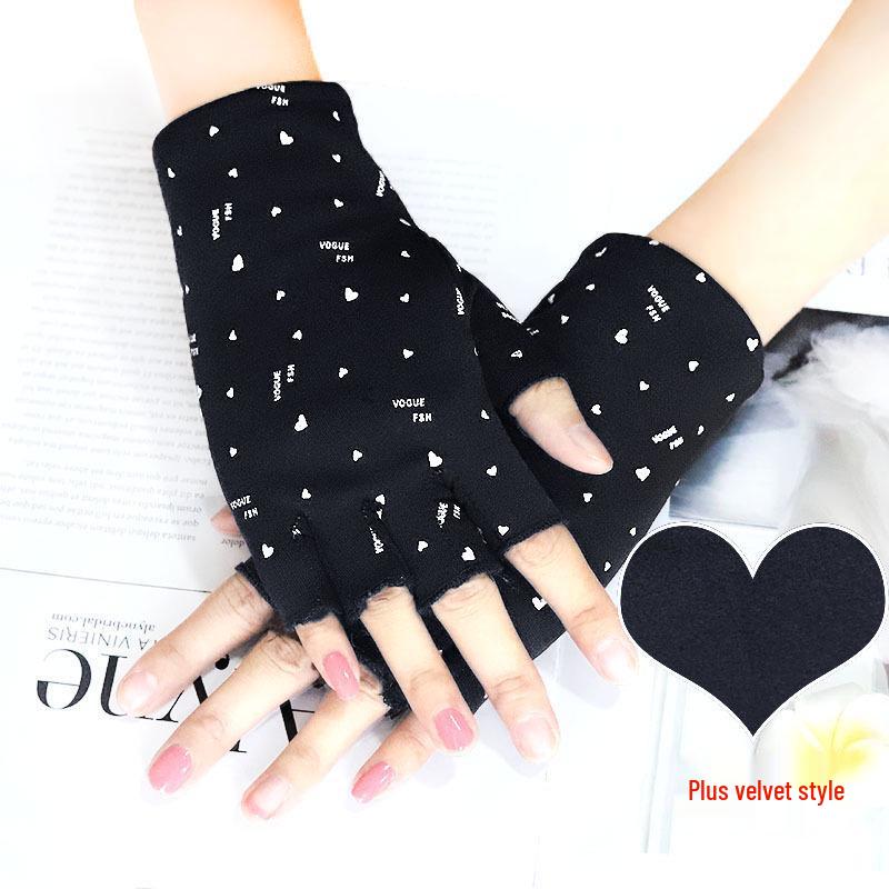 Women's Fleece Fingerless Gloves: Korean Style, Warm for Autumn & Winter, Elastic, Perfect for Driving, Cycling, and Dancing.