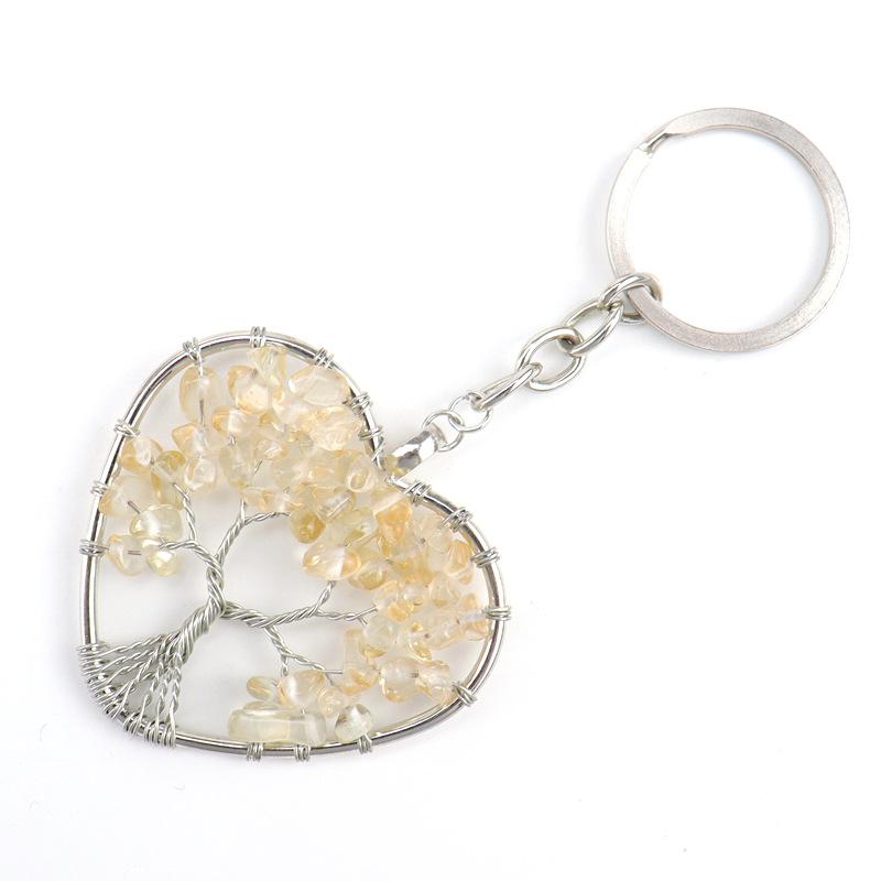 Crystal Gravel Peach Heart Tree Of Life Keychain Heart Bag Pendant K06 Graduation Gift Car Key