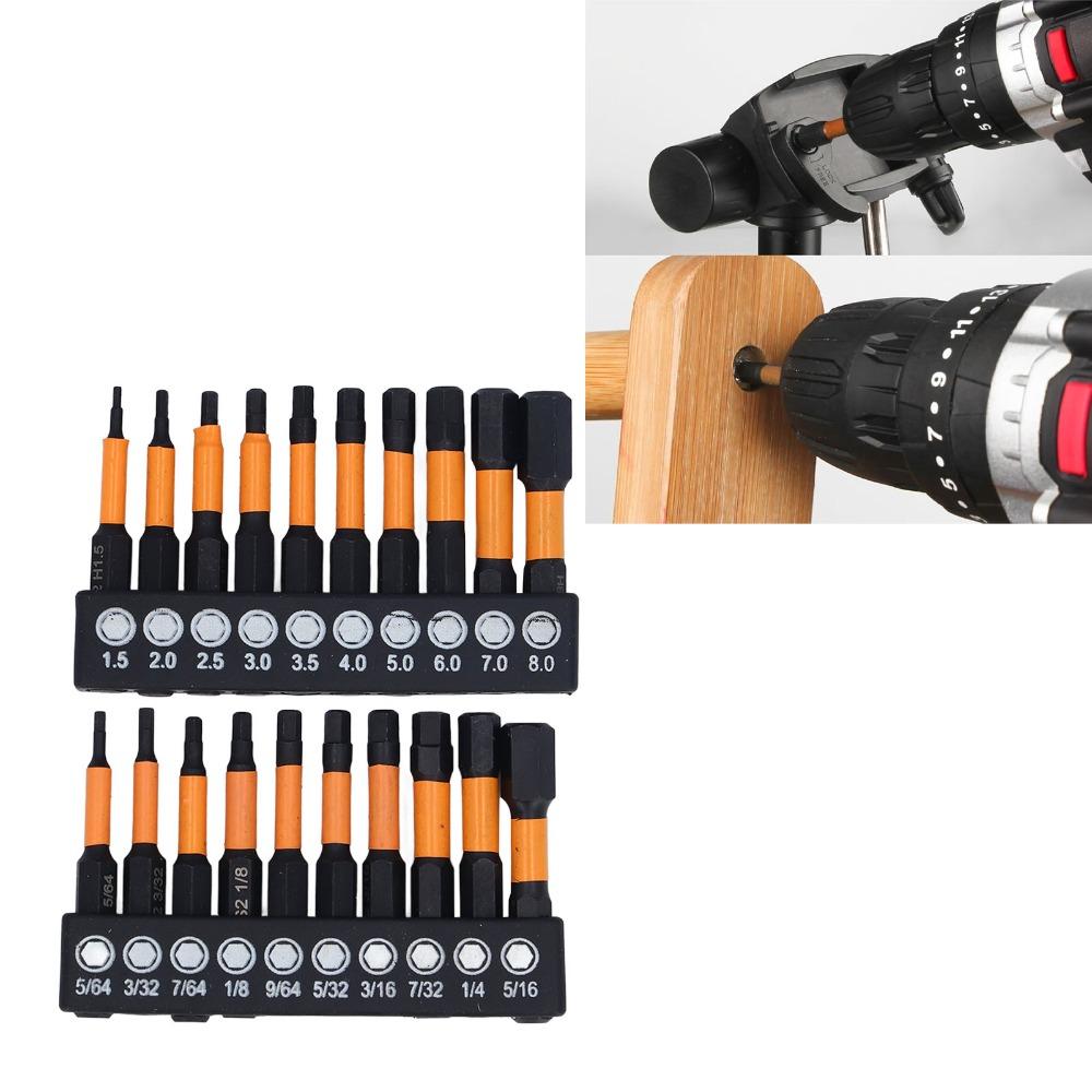 20 PCS Metric and SAE Impact Hex Bit Set S2 Alloy Steel 2 Inch Long Hex Head Allen Wrench Set CNC Machined Tips