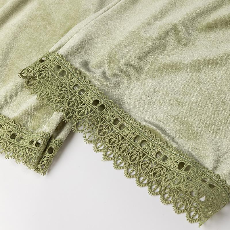 Velvet Lapel Pajamas Women's Sexy Lace Edging Sleepwear Loose Casual Home Wear Long Sleeved Cardigan Pants Two Piece Loungewear