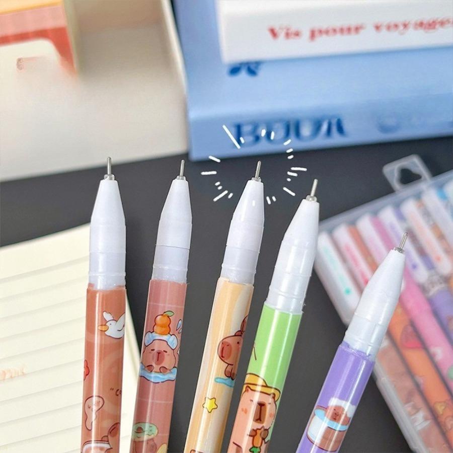10 PCS Cartoon Capybara 10 Colors-Ink Pen 0.38mm  Neon Glitter Markers Drawing Card Back School Handmade Doodle Drawing Taking Notes In Class