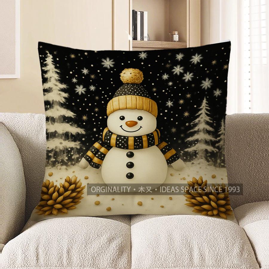 Home Decor Snowman In Winter Forest Decorative Pillow Pattern Cushion Cover Suitable for Sofa Bedroom Car Pillow Cover