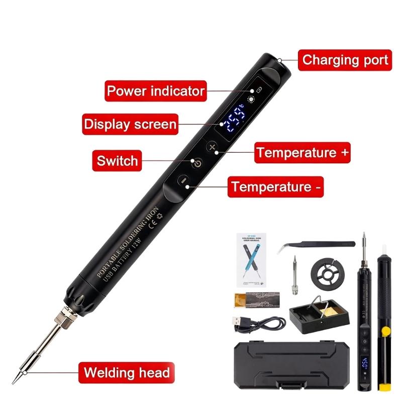 Rechargeable Wireless Soldering Iron Set With Digital Temperature Control And Complete Accessory For Precise Welding Job