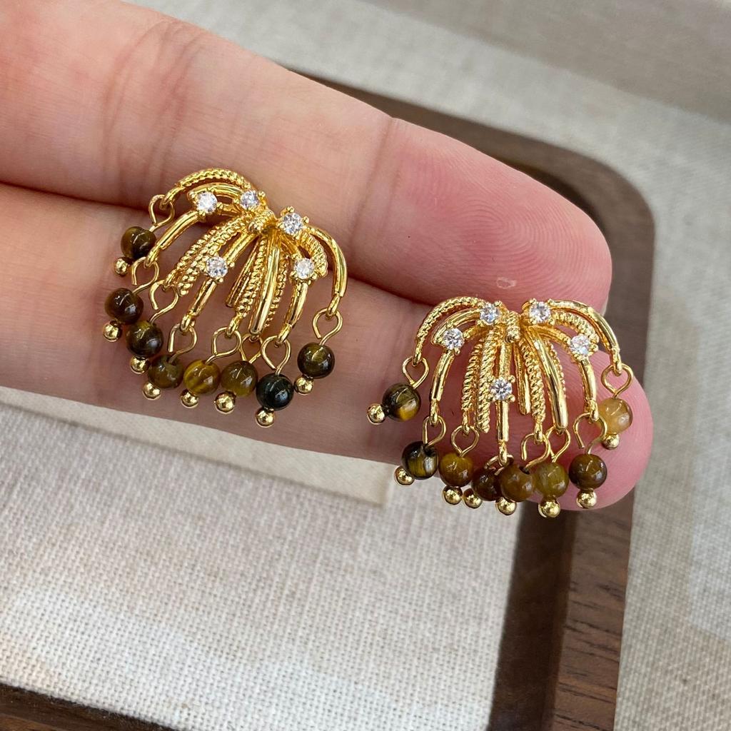 French Fireworks Waterfall Ebony Earrings Elegant Premium Maillard Vintage Earrings Temperament Earrings