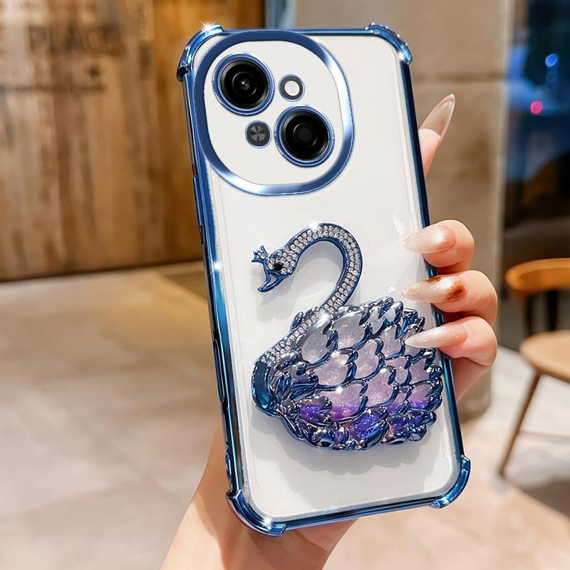 KEYSION Nárazuvzdorné pokovované TPU puzdro na telefón pre TECNO Spark Go 1 1S Go 2025 Trblietavé zdobené labuť so stojanom Zadný kryt pre Pop9 4G