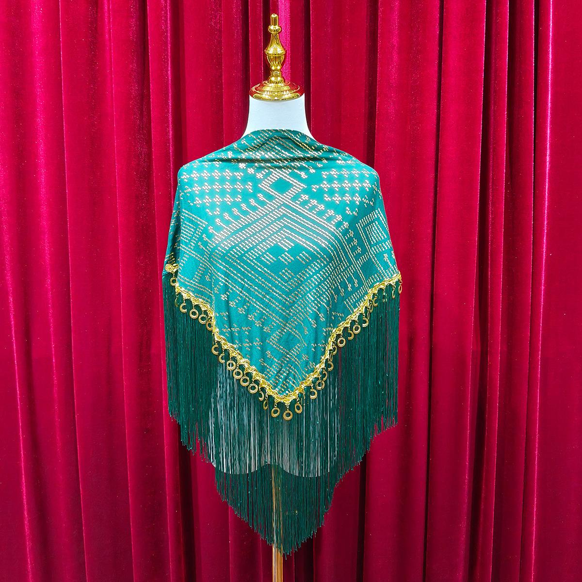

New Retro Sequined Shawl With Gold Hot Stamping Long Tassel Triangle Scarf Party Dress Decoration Scarf