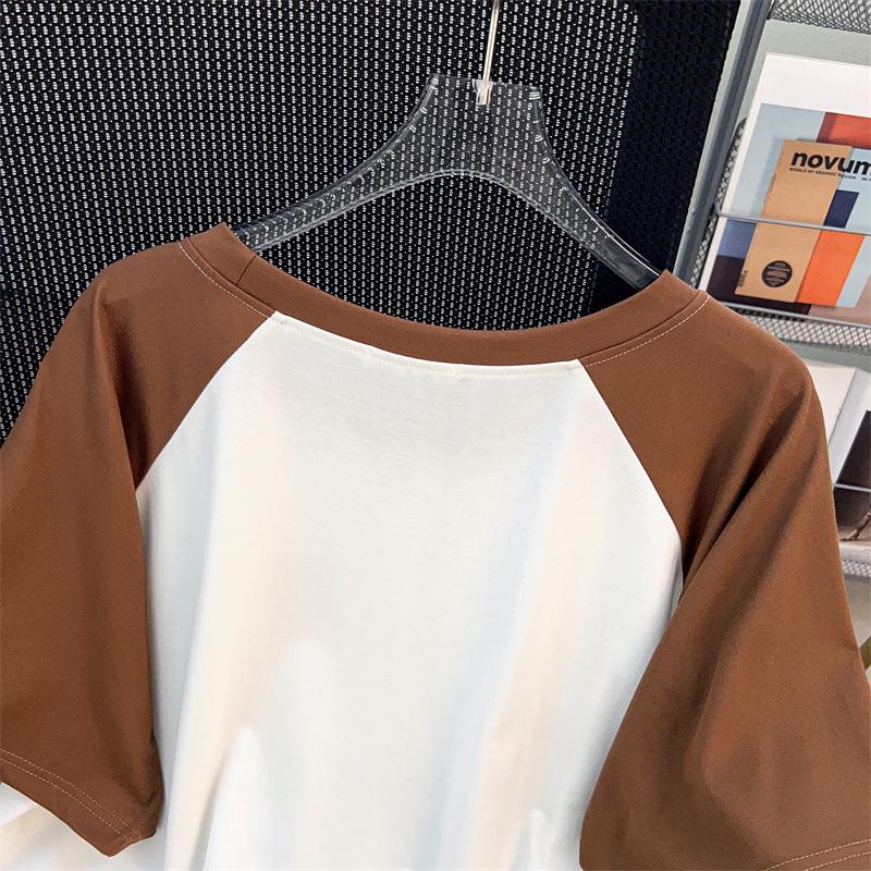 Plus Size Women's Loose Mid-Length Round Neck Short Sleeve T-Shirt (Available In 200/300/350 Jin) 1082