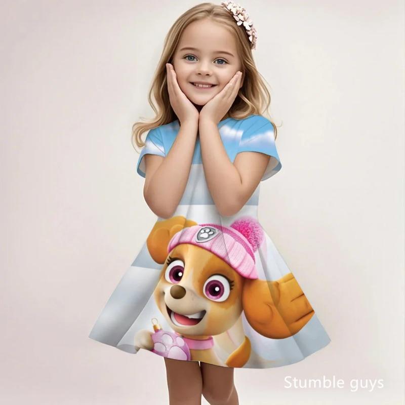Girls Summer Fashion Sundress Paw Patrol Cute Cartoon Print Casual Beach Dress Soft Breathable 110