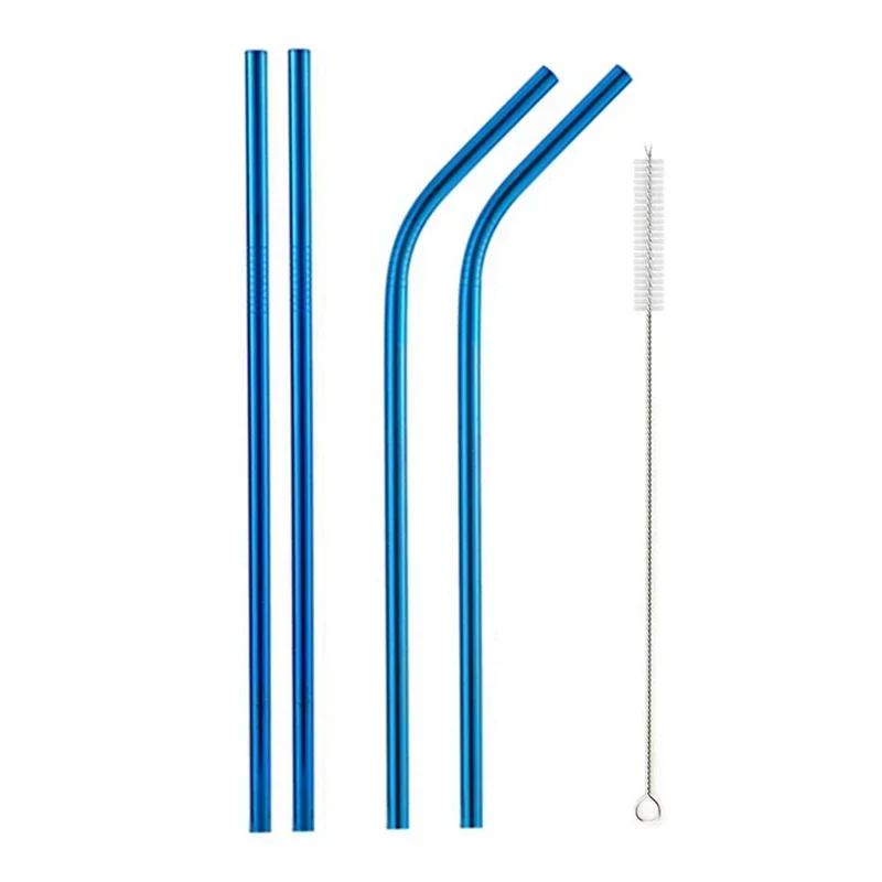 Reusable Metal Drinking Straight Bent Straws Portable Stainless Steel Travel Straw with Cleaning Brush 40oz Watercup Accessories