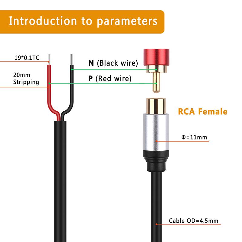 Speaker Wire Rca Female Plug Adapter Connector To Bare Wire Open End Audio Cable For Amplifier Audio Video Receiver Speakers