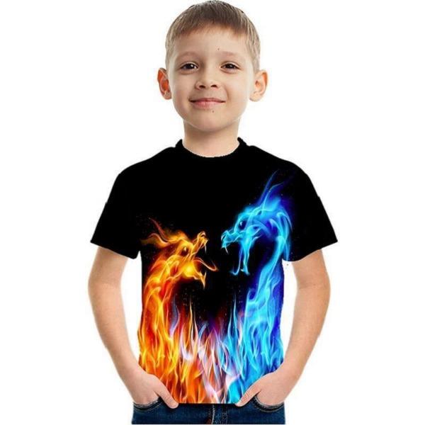 Fashionable Summer Children's Top Creative Colorful Fun Animal 3D Printed T-shirt Boys Comfortable Soft Breathable Short Sleeves T-shirt