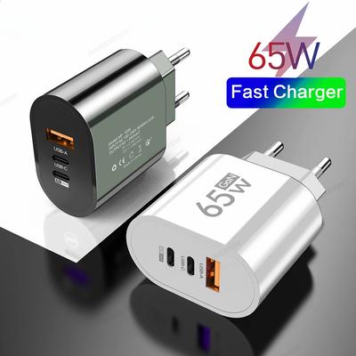USB Type C Charger Total 65W GaN Fast Charging EU/US Plug Phone Charger Adapter For iPhone 15 Samsung Xiaomi USB PD Wall Charger