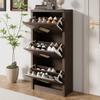 Vintage Shoe Cabinet with Rattan Decor, 3 Flip-Down Compartments, Space-Saving Shoe Cabinet 54x25x115 cm, Hallway Furniture in Modern Farmhouse Style