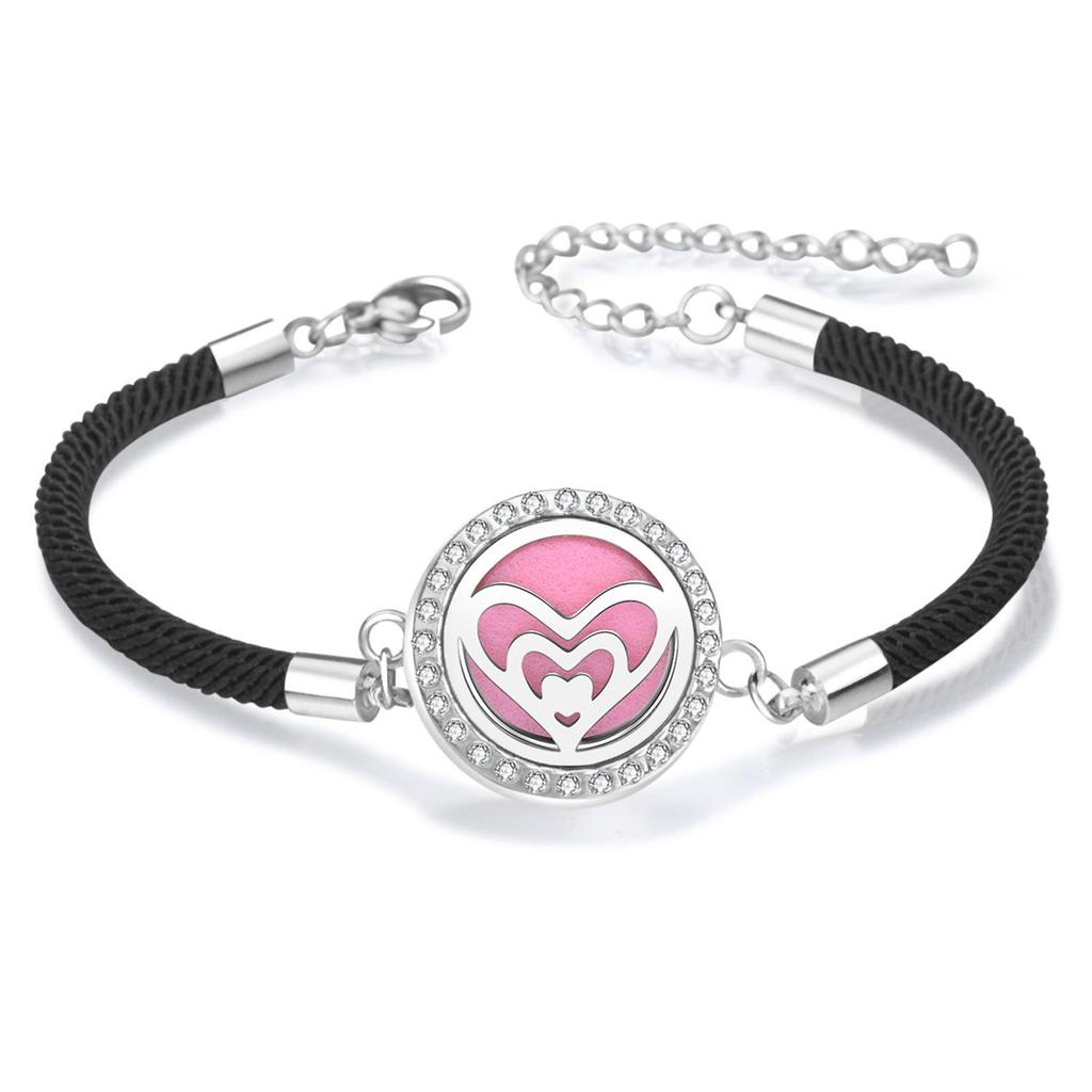 Diamond Inlaid Aroma Diffuser Bracelet: Adjustable Black Rope Wristband for Women