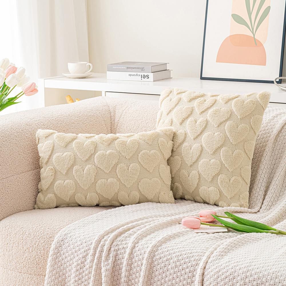 Valentinstag Liebeskissenbezug Dreidimensionales Plüschkissen Kissenkissen Kaninchenhaar Lendenkissen Festliche Wohnzimmerdekoration