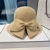 New French Style Women Summer Sun Beach Flat Straw Hat Kawaii Vacation Panama Straw Woven Small Top Hat White Ribbon Bow Gorras