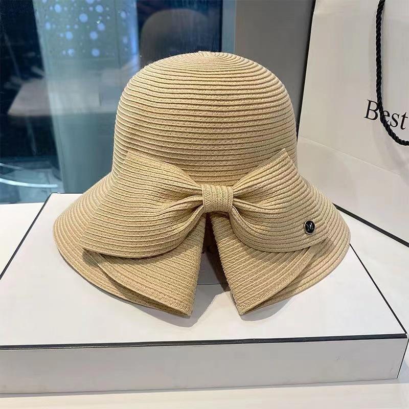 New French Style Women Summer Sun Beach Flat Straw Hat Kawaii Vacation Panama Straw Woven Small Top Hat White Ribbon Bow Gorras