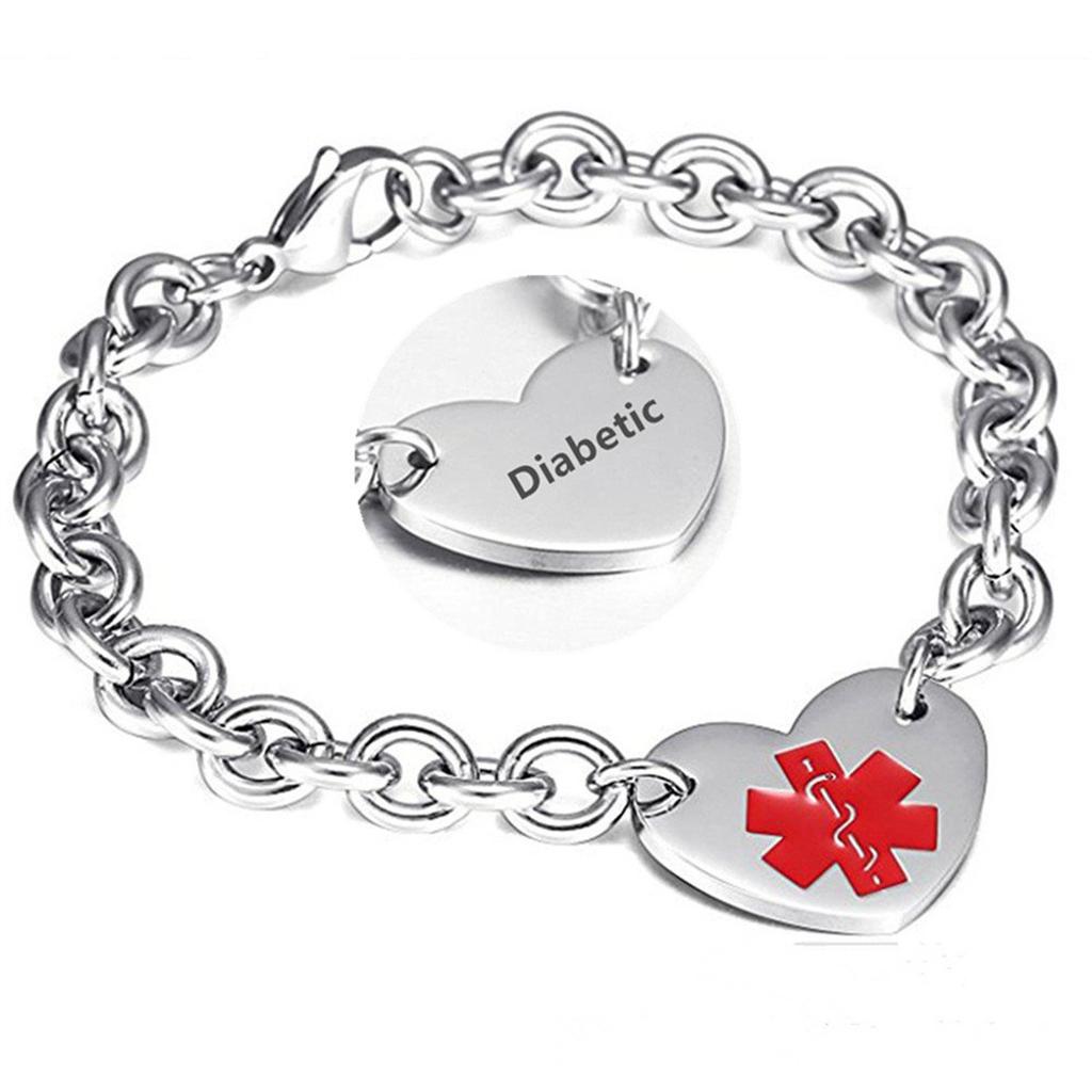 Stainless Steel Medical Logo Bracelet Women'S Titanium Heart Curb Chain O-Line Bracelet