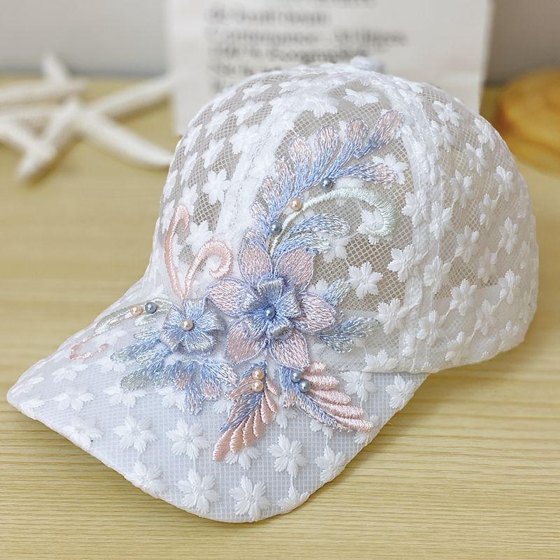Summer Thin Embroidery Flower Mesh Breathable Baseball Cap Lace Peaked Cap Women's Korean-Style Trendy Sun Protection Sun Hat