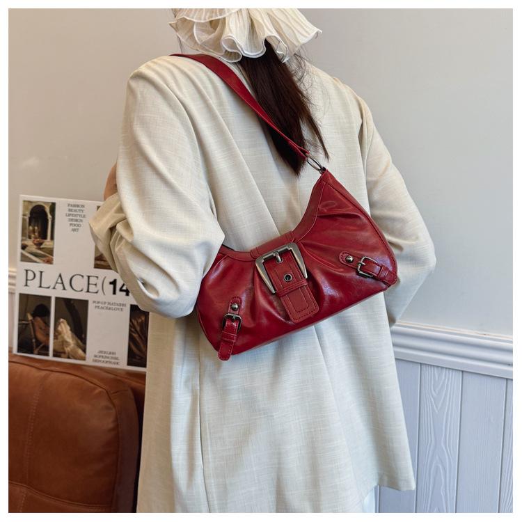 Textured Faux Leather Shoulder Bag for Women, Classic Pleated Underarm Handbag, Vintage Style Commute Crossbody Bag CLE