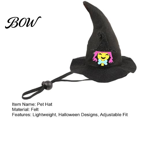 Cat Halloween Costume Accessory Witch Hat, Fun Pet Hat with Adjustable Elastic Strap, Cartoon Bat Themed Ghost Pumpkin Skull for Cats