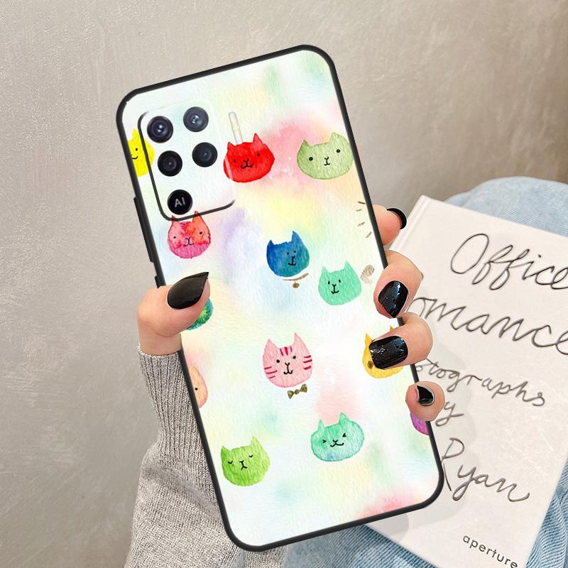 Cute Cartoon Cat Case For Oppo A54 A74 A94 A17 A57 A77 A76 A16 A96 A18 A60 A80 A40 A38 A58 A78 A98 A15 A5 Pro