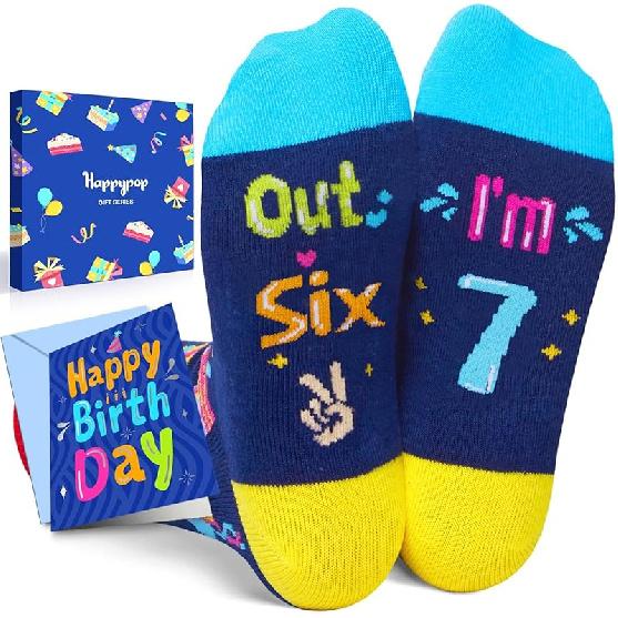 HAPPYPOP 6-13 Years Old Birthday Gifts - Presents for Girls Boys, Socks with Greeting Card