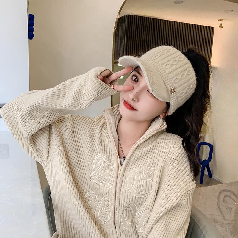 

Новая теплая шляпа-цилиндр без верха для женщин, позволяющая показать их хвостики и лицо, с маленькой кепкой с утенком, утолщенная теплая бейсболка (56-58cm)