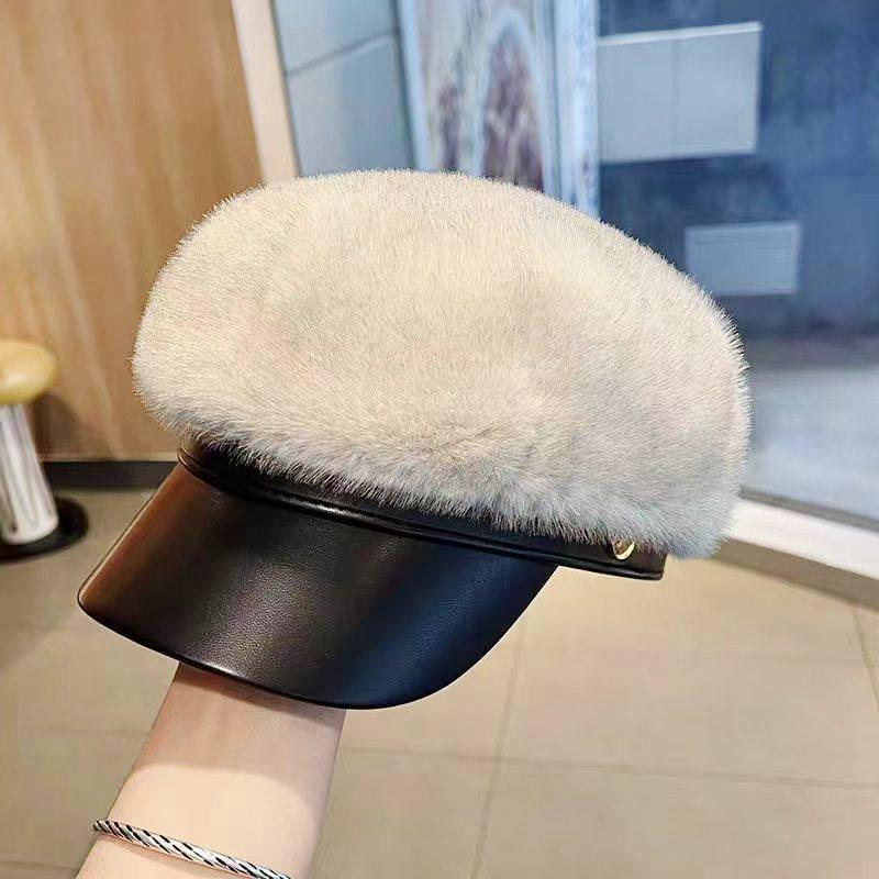 

Берет «утиный язык» из искусственного норкового меха, осенне-зимняя шапка, женская теплая шапка для защиты ушей, зимняя шапка без полей с принтом, женская зимняя шапка One Size