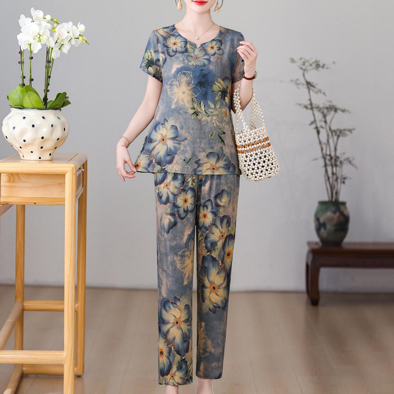 Plus Size Sommer-elegante Hosen-Sets für Frauen, Vintage-Druck, 2-teiliges Set, Damen-Outfit