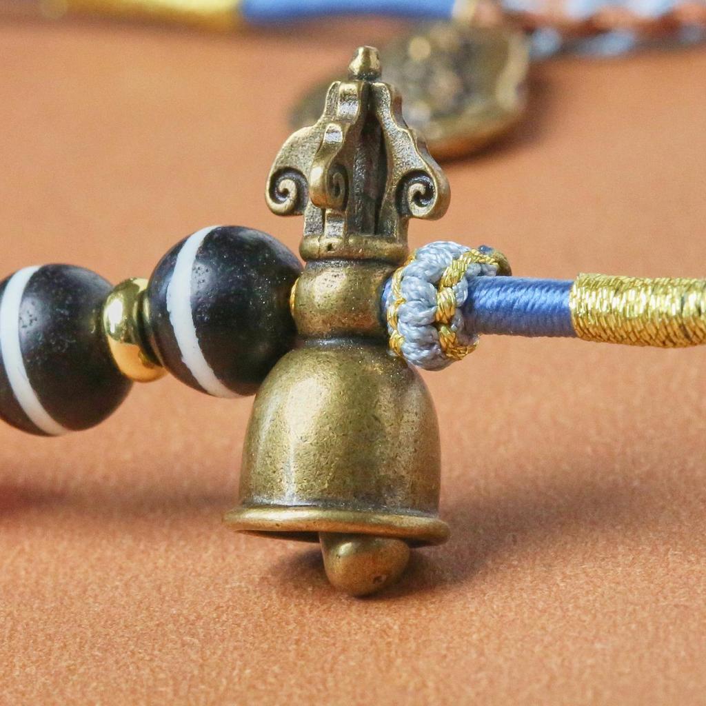 Handwoven Tibetan Dzi Bead Necklace with Thangka Pendant and Kila Style Cord